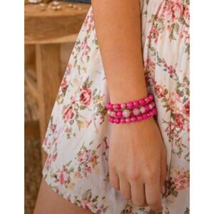 Pomina Hot Pink Beaded Stretch Bracelet New